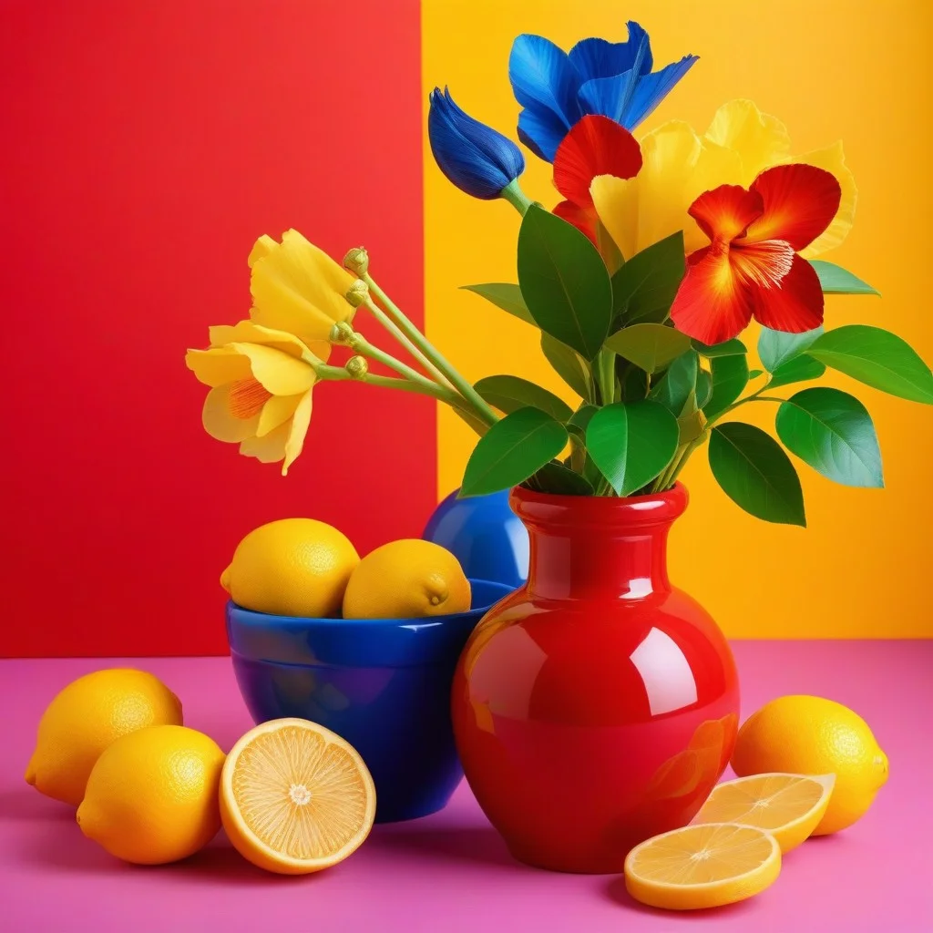 Main d’une personne âgée, aux doigts fins mais sûrs, trempant un pinceau dans une teinte rouge sang, tandis que des éclaboussures de jaune citron et d’indigo volent autour comme des papillons en folie. L’atmosphère est chaude, presque électrique.
