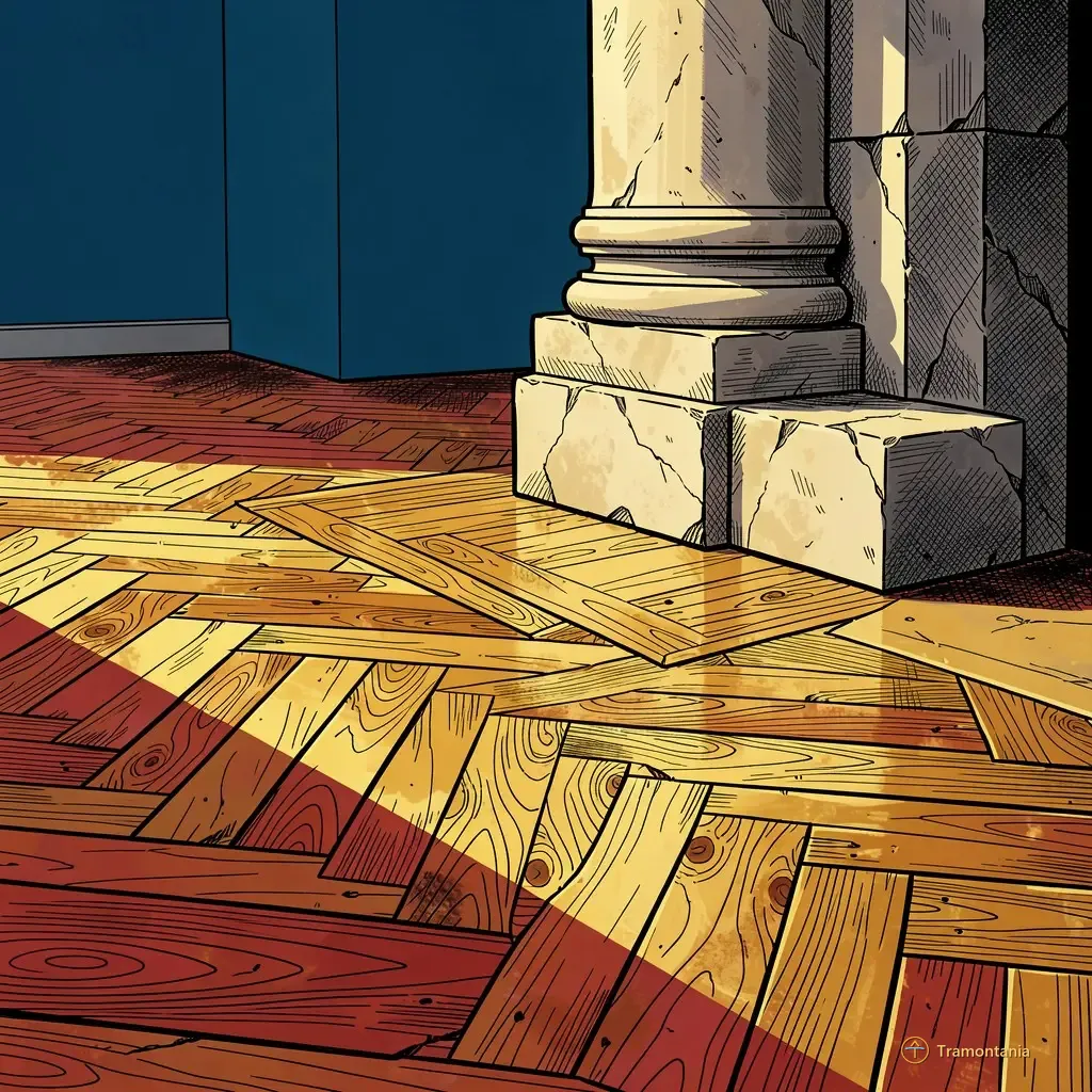 Le hall principal de la bibliothèque expose diverses pièces liées au conte, comme des cartes anciennes et des livres reliés sur des présentoirs en bois