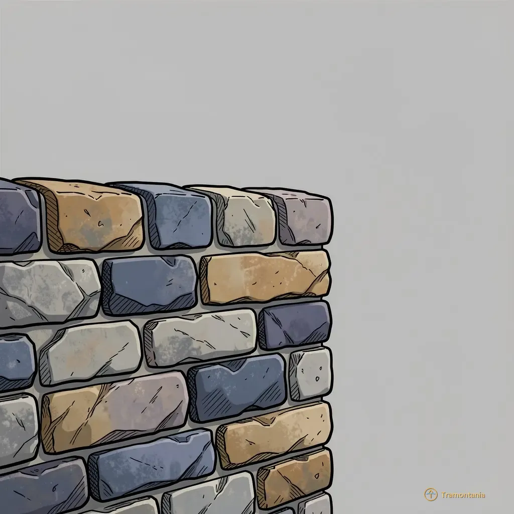 Un détail d'un mur ancien en pierres révèle un travail varié de tailles et couleurs suggérant plusieurs phases de construction au fil du temps