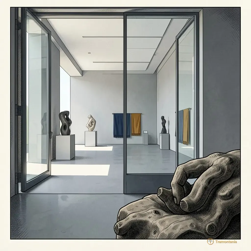 L'intérieur de la galerie du musée montre un aménagement structuré avec socles portant des sculptures abstraites sous une lumière zénithale
