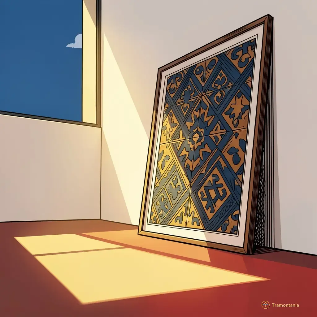 A close-up shot of a detailed section of raw wood paneling used for displaying framed works in an art gallery setting in Céret. The light is soft (late afternoon), and the focus is on the grain and texture of the unfinished material, with no visible text or object placed upon it.