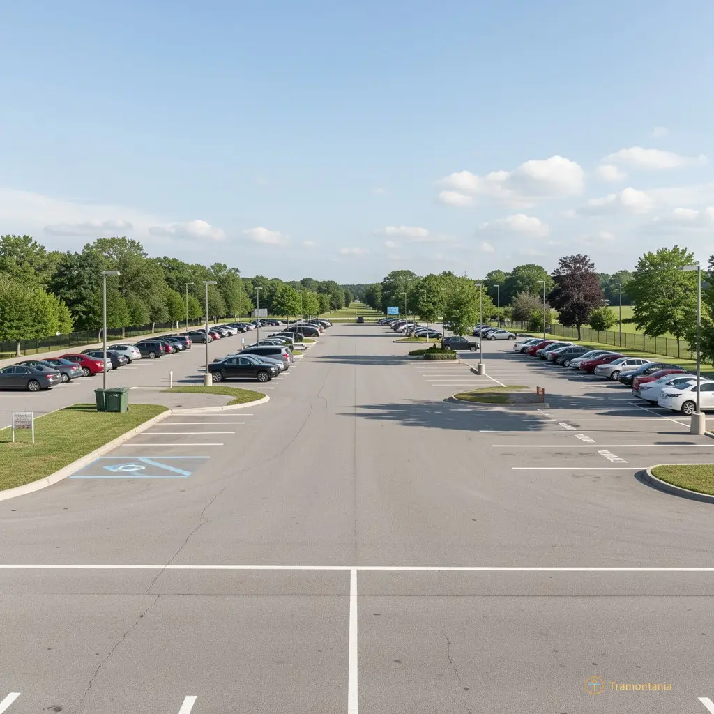 Wide shot of the venue showing layout and distance to parking