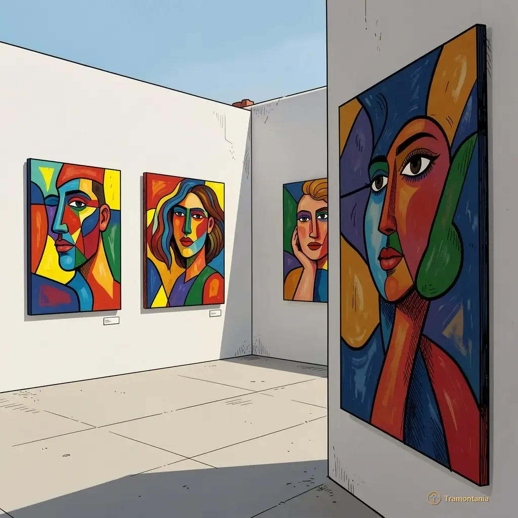 Des peintures vibrantes de style fauviste sont exposées à l'extérieur avec leurs couleurs vives sous la lumière méditerranéenne