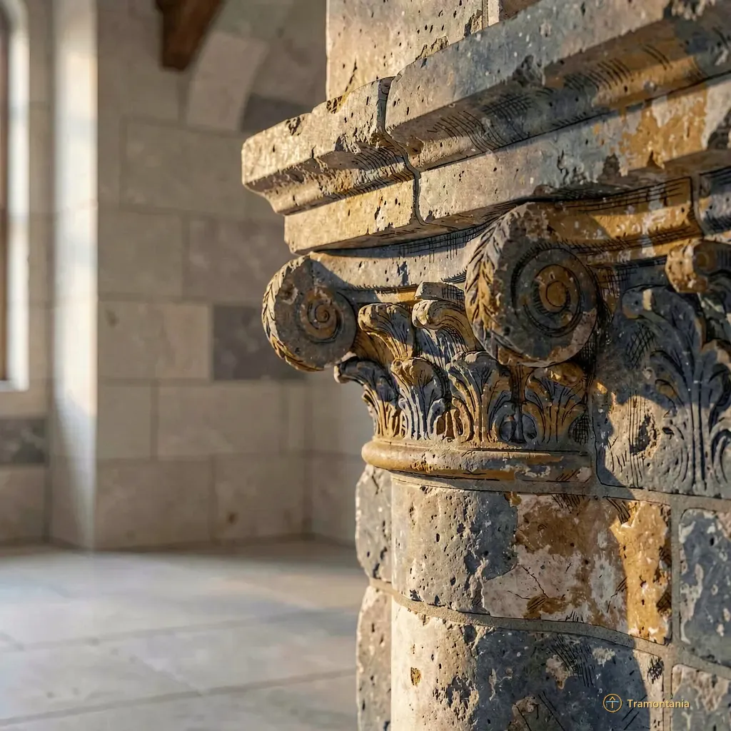 Le mur extérieur d'une vieille église en pierres locales présente une maçonnerie brute témoignant de son âge mais bien entretenue