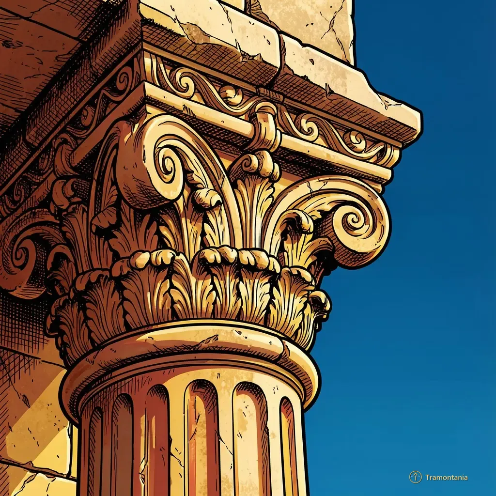 Close up detail of a carved stone lintel or column capital fragment in the Romanesque style, showing complex vegetal patterns; rough limestone texture under natural daylight