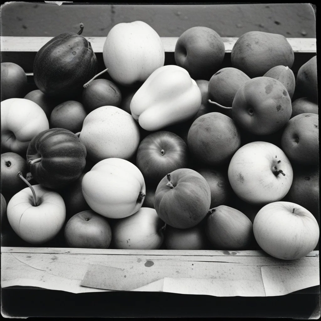 Une vieille photo en noir et blanc montrant une place de marché animée avec des étals de fruits et légumes.