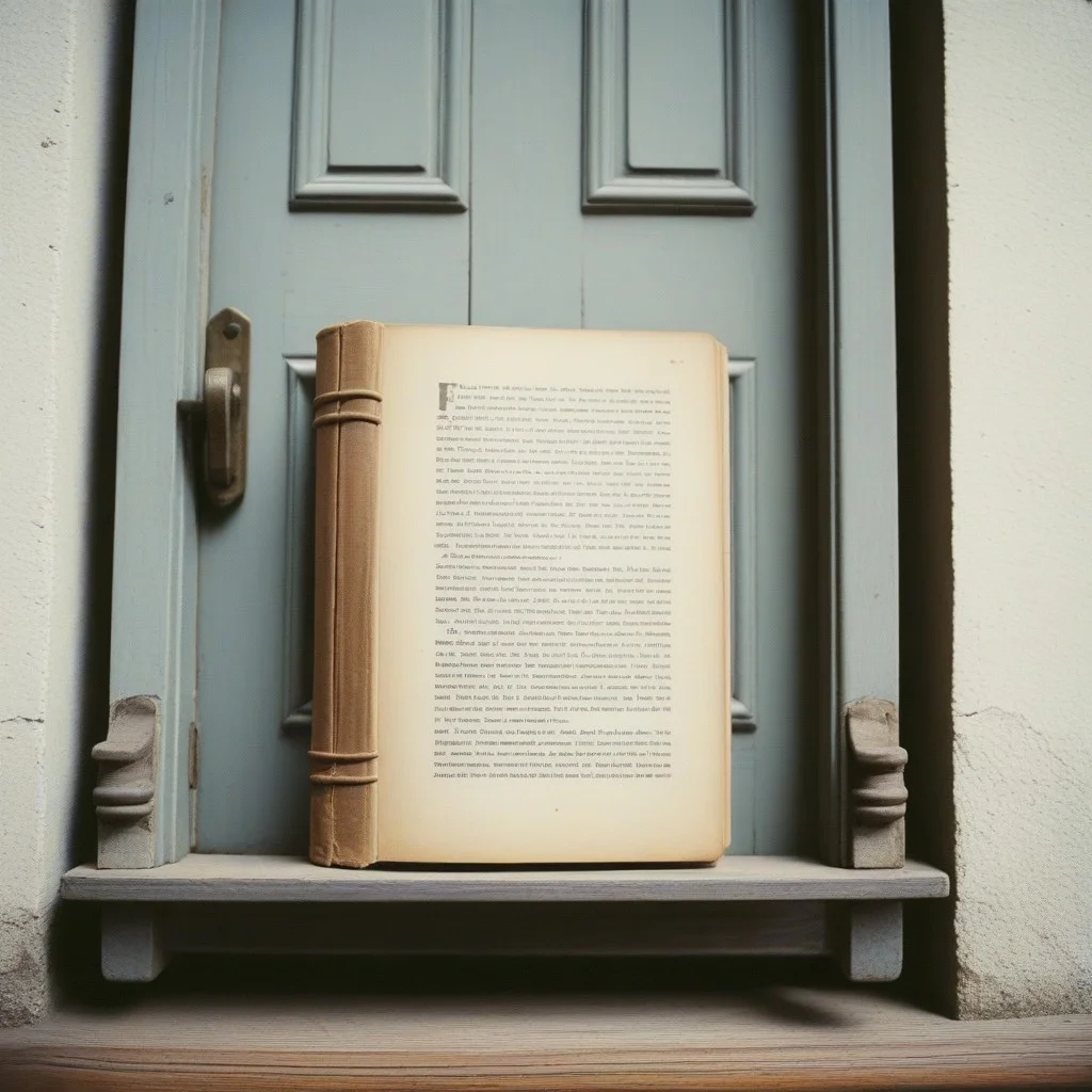 Un livre ouvert sur une table de bois massif. Une page ancienne porte des lignes d’écriture gothique, légèrement floue sous la poussière. À côté, un petit morceau de craie blanche, posé comme pour marquer un passage.
