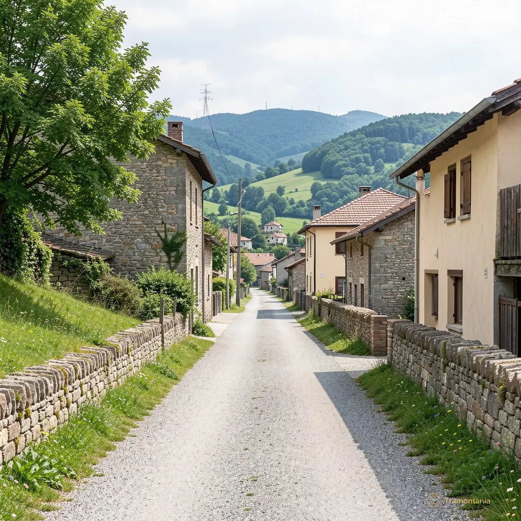 A quiet path leading from the village center towards the surrounding hills
