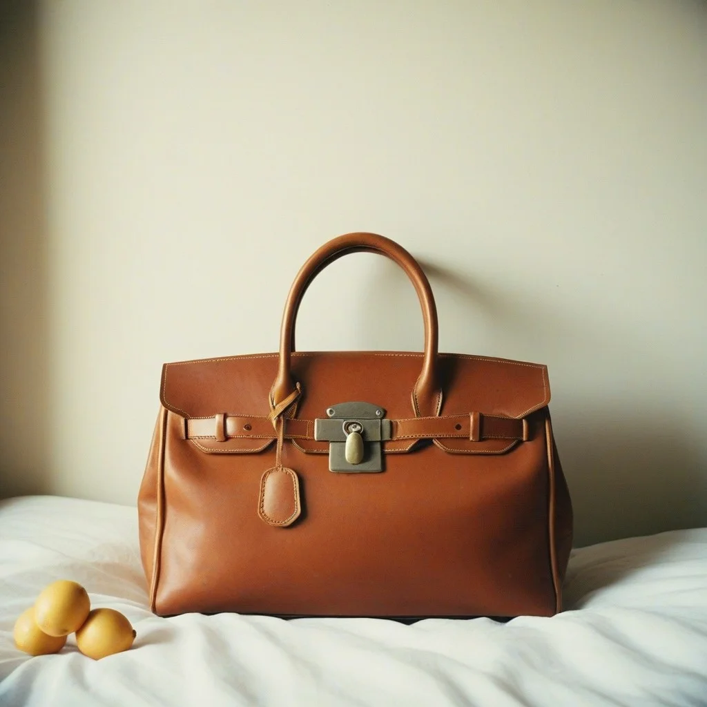 Un vieux sac de voyage en cuir usé, ouvert sur un lit de draps froissés. À l’intérieur : une paire de lunettes de soleil cassées, un mouchoir en soie taché, une carte d’embarquement déchirée en deux, et une petite bouteille vide de parfum à la vanille. Rien d’autre. Pas de nom. Pas de date. Juste l’empreinte du départ.