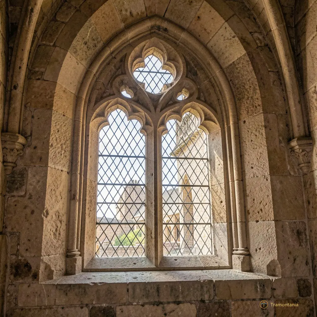 Detail of an ancient window or architectural feature inside the castle