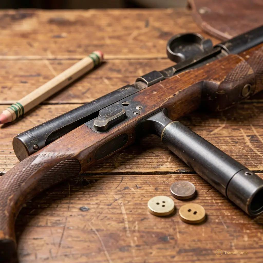 Gros plan sur une quine de rifle traditionnelle posée sur une table en bois, avec un crayon et quelques jetons à proximité