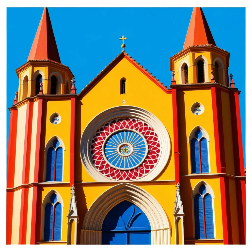 Affiche rétro colorée, style années 50, avec des formes géométriques vives (rouge, jaune, bleu). Au centre, un motif stylisé de la cathédrale de Perpignan. En bas, une inscription manuscrite : "Perpignan, la ville qui respire". L'ambiance est joyeuse, dynamique, évoquant l'effervescence culturelle de la ville.