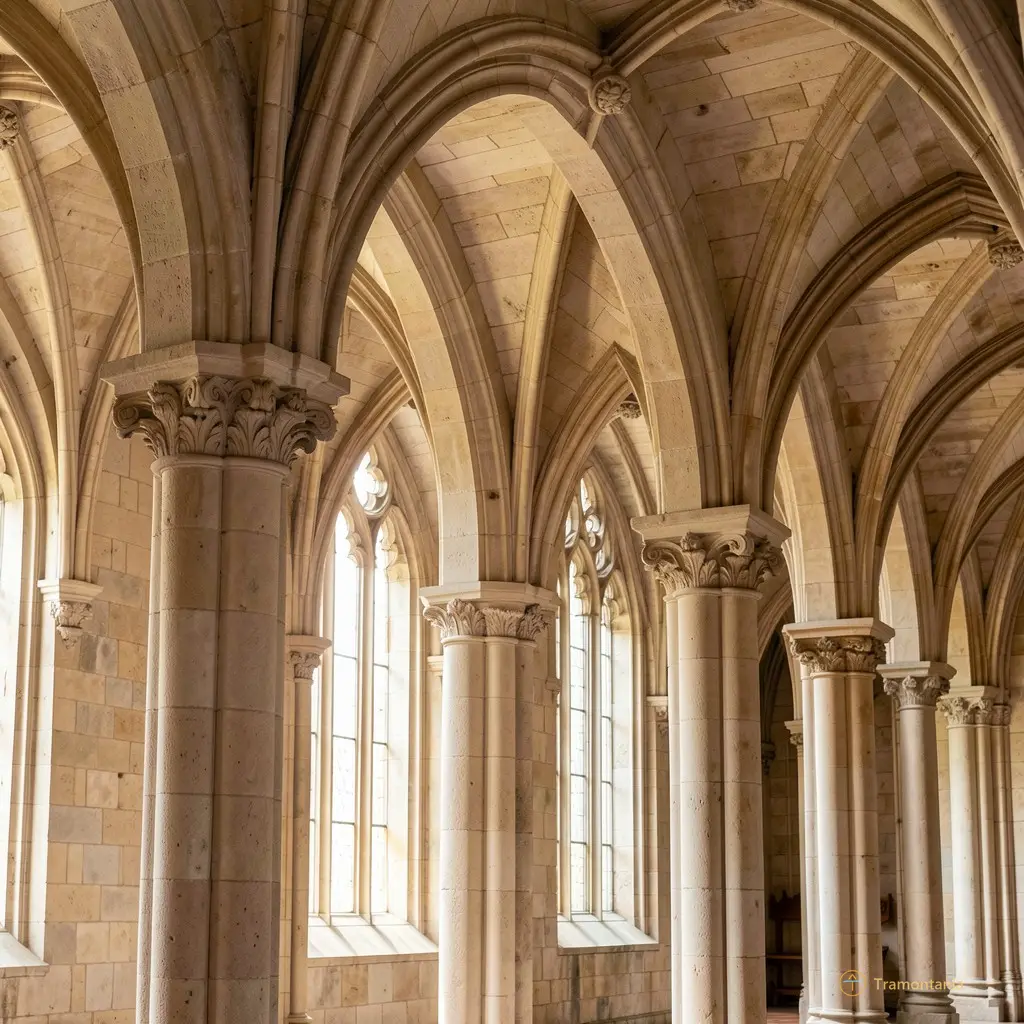 Detail of the restored interior arches and columns, showcasing the Catalan Gothic style with soft natural lighting filtering through