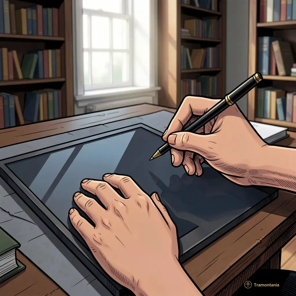 Des mains manipulent un smartphone pour retoucher une photographie affichée sur l'écran d'une tablette au sein de la bibliothèque