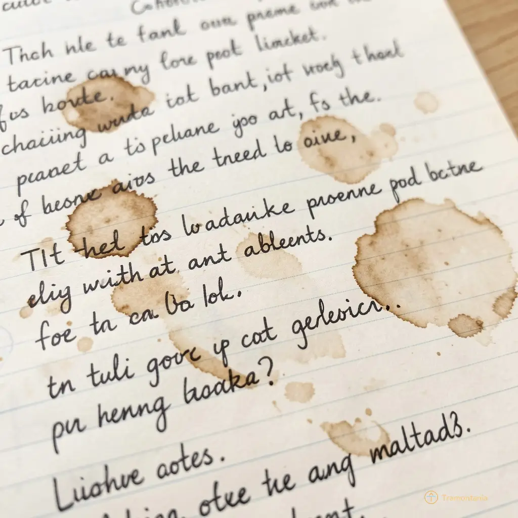 Close-up of a script page with handwritten notes and coffee stains, symbolizing the raw creation process