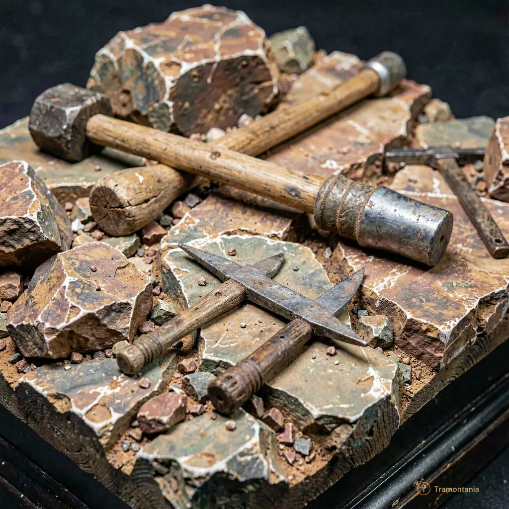 Close-up of the immersive model highlighting texture details of rocks and ancient tools