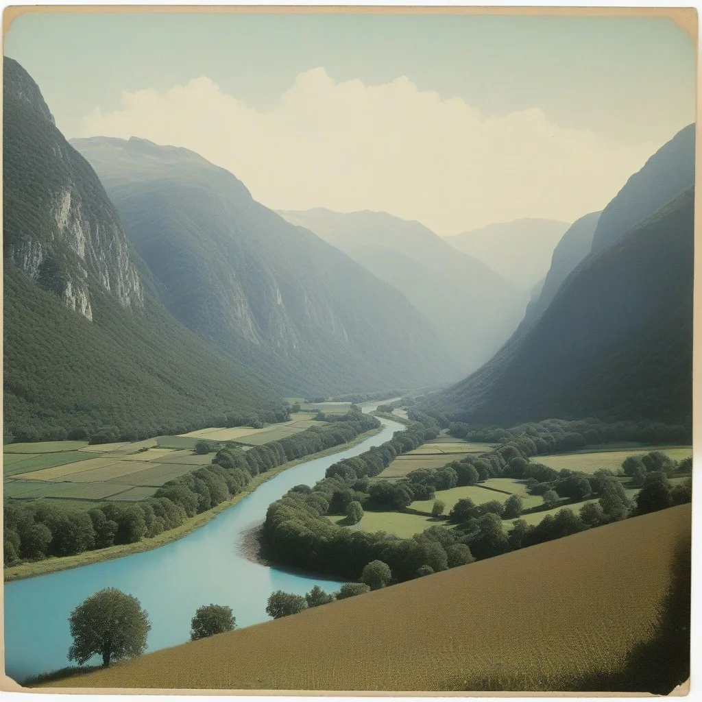 Carte topographique ancienne en papier vélin, encadrée dans un cadre de bois verni, marquée d’encre bleue et noire, avec des traits à la plume indiquant les chemins de la vallée. Une règle en os repose sur le bord. Aucune légende visible.
